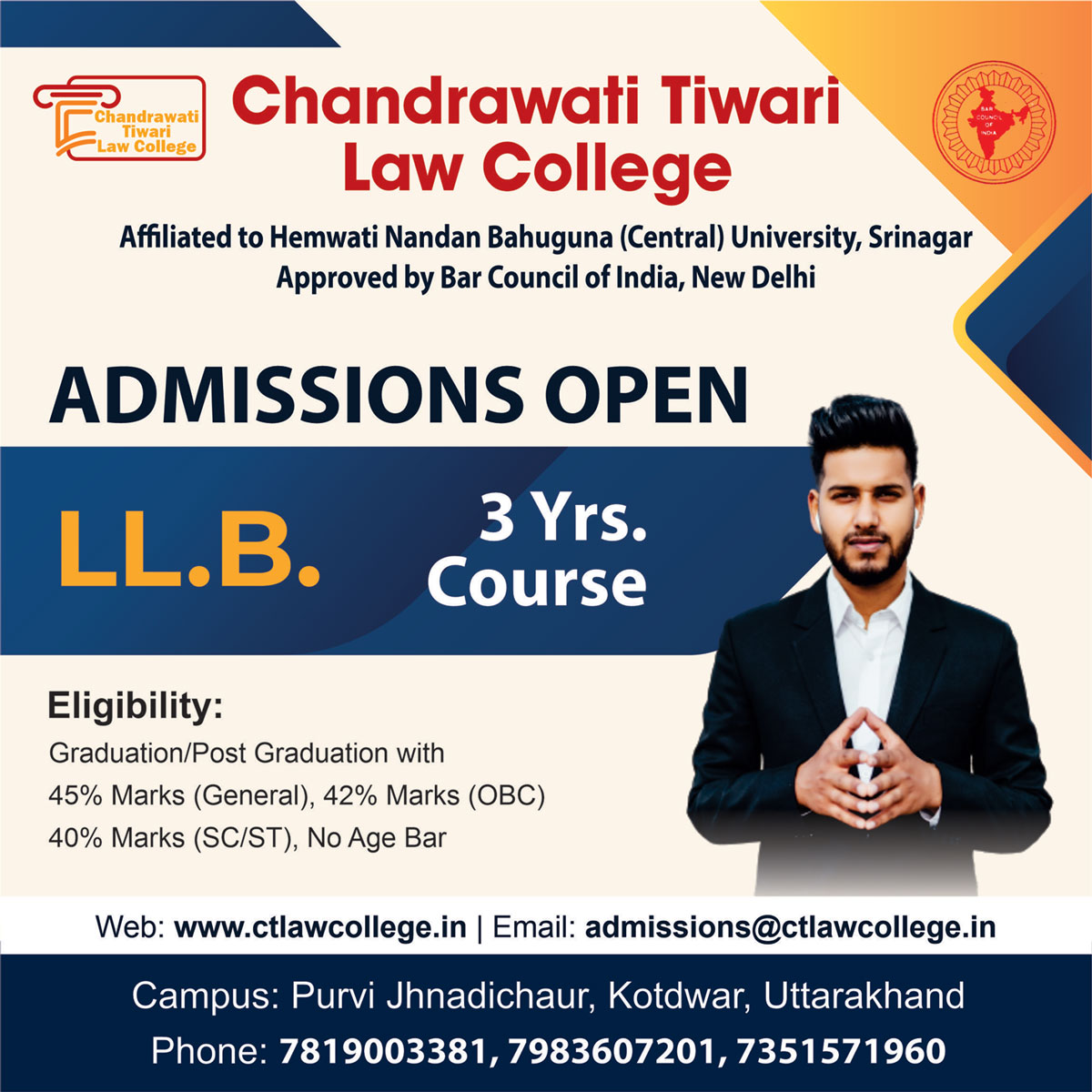 Admissions Open Graphic for Chandrawati Tiwari Law College